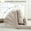 Divano Letto Futon Pieghevole 3 in 1 con 2 Cuscini Lavabili 60x80x56 cm Reclinabile 5 Posizioni in Lino Beige      