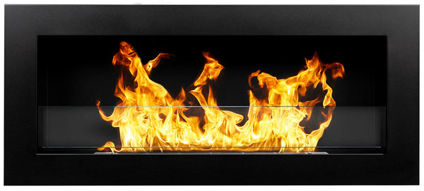 Camino a Bioetanolo da Parete 90x12x40 cm con Vetro in Acciaio Inox Nero Seconda Scelta sconto