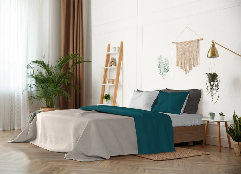 Set Lenzuola Sopra Sotto e Federe Doubleface Verde Petrolio\/Grigio Chiaro