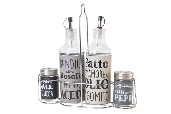 online Menage 5 Pezzi in Vetro con Stand in Metallo VdE Tivoli 1996