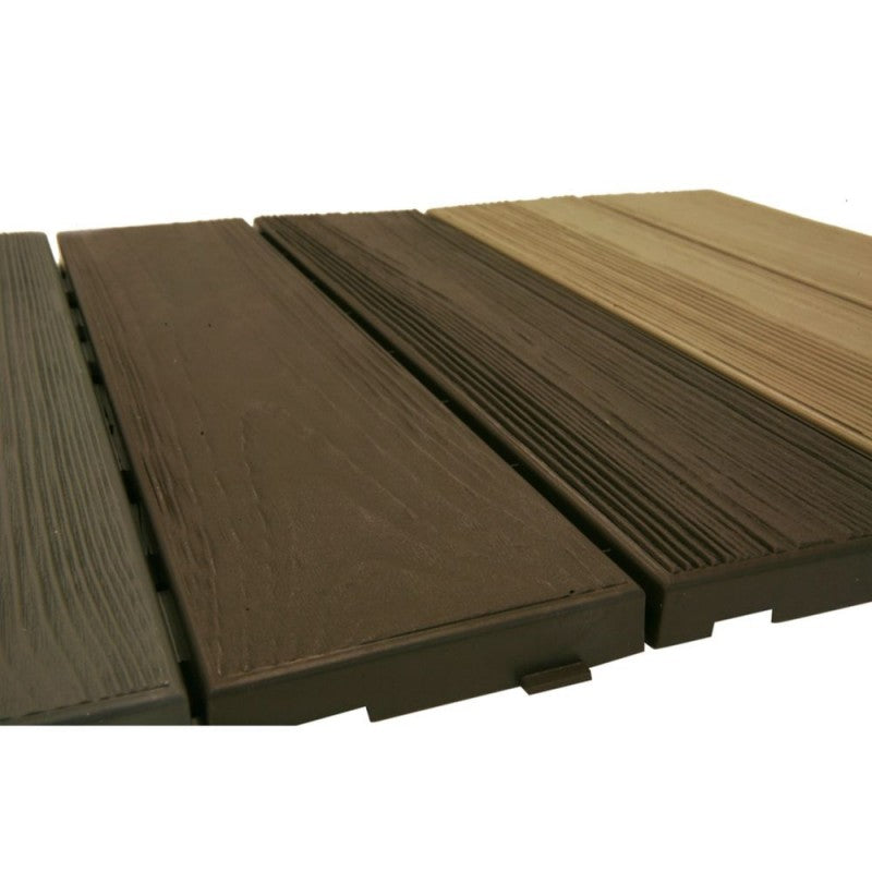 Set 14 Piastrelle Autobloccanti in Plastica Effetto Legno 37,7 x 18,6 cm da Interno o Esterno 