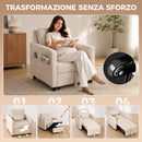 Poltrona Letto 3 in 1 78x94,5x83 cm con Schienale Regolabile in Tessuto Effetto Lino Bianco Crema      