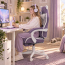 Sedia da Gaming Ergonomica 65x62x116-124 cm con Orecchie da Gatto Poggiapiedi Supporto Lombare e Cervicale in Finta Pelle Viola      
