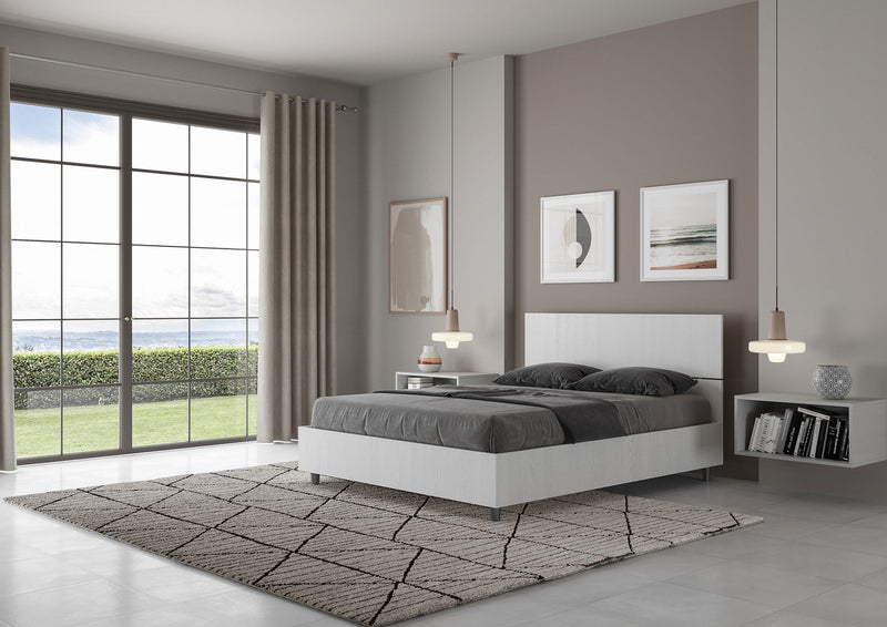 Letto Matrimoniale Francese Demas Testata Dritta  Bianco Frassino Varie Misure