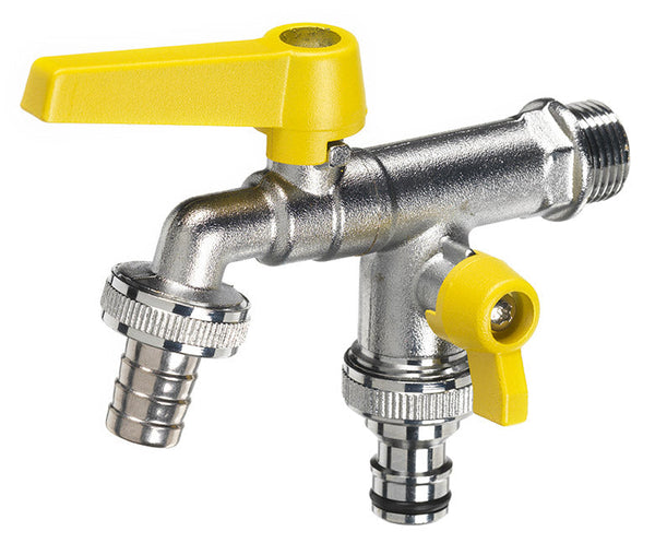 acquista Rubinetto a Sfera Doppio per Fontana da Giardino con Leve Colorate Belfer RUB/027 Giallo