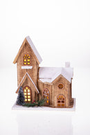 Casetta con Neve con 10 Led 31 cm in Legno e Plastica