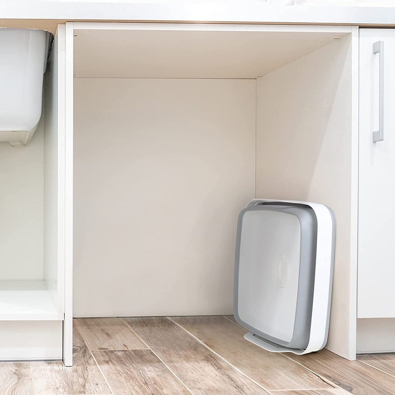 Vaschetta Bacinella Multiuso Pieghevole 30,5x30 cm 9 Litri con Tappo di Scarico in Silicone Grigio