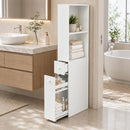 Mobiletto da Bagno Slim Salvaspazio 18x40x135 cm con Ruote e Cassetto in MDF Bianco      