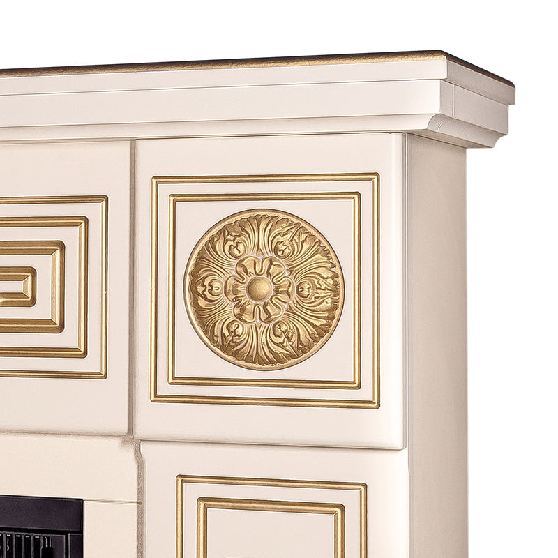 Camino Elettrico da Pavimento 87x110x30 cm Effetto Fiamma 1500W Latifa & Mars Avorio