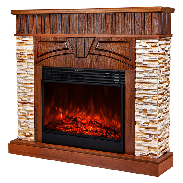 Camino Elettrico da Pavimento 113x127x31 cm Effetto Fiamma 1950W Zeus & Mirabella Noce online