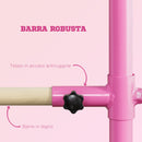 Sbarra Danza Classica Doppia 130x97x152 cm Altezza Regolabile in Acciaio e Legno Rosa