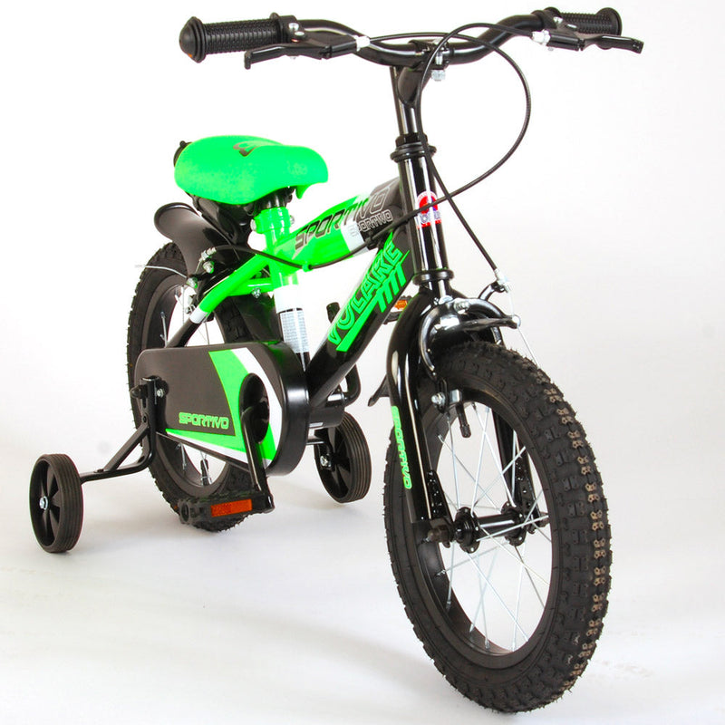 Bicicletta per Bambino 14"" 2 Freni Sportivo Verde Neon e Nero