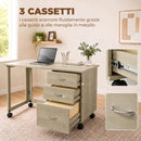 Scrivania da Ufficio Pieghevole 107x50x72 cm con 3 Cassetti e 4 Ruote con Freno in Truciolato e MDF Rovere      