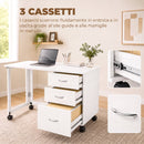 Scrivania da Ufficio Pieghevole 107x50x72 cm con 3 Cassetti e 4 Ruote con Freno in Truciolato e MDF Bianco      