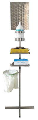 Piantana con Dispenser Igienizzante per Mani 2 Ripiani e Supporto Sacchetto in Acciaio Rocila