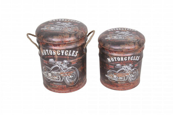 Set 2 Pouf Contenitore Tondo in MDF Marrone online