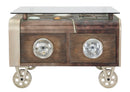 Tavolo da Caffé Old Style con Vetro 83x80x52,5 cm Legno di Abete e MDF e in Ferro Marrone
