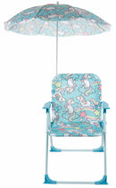 Set 2 Sedie Mare Spiaggine Pieghevoli per Bambini con Ombrello Soriani Oxford Unicorno