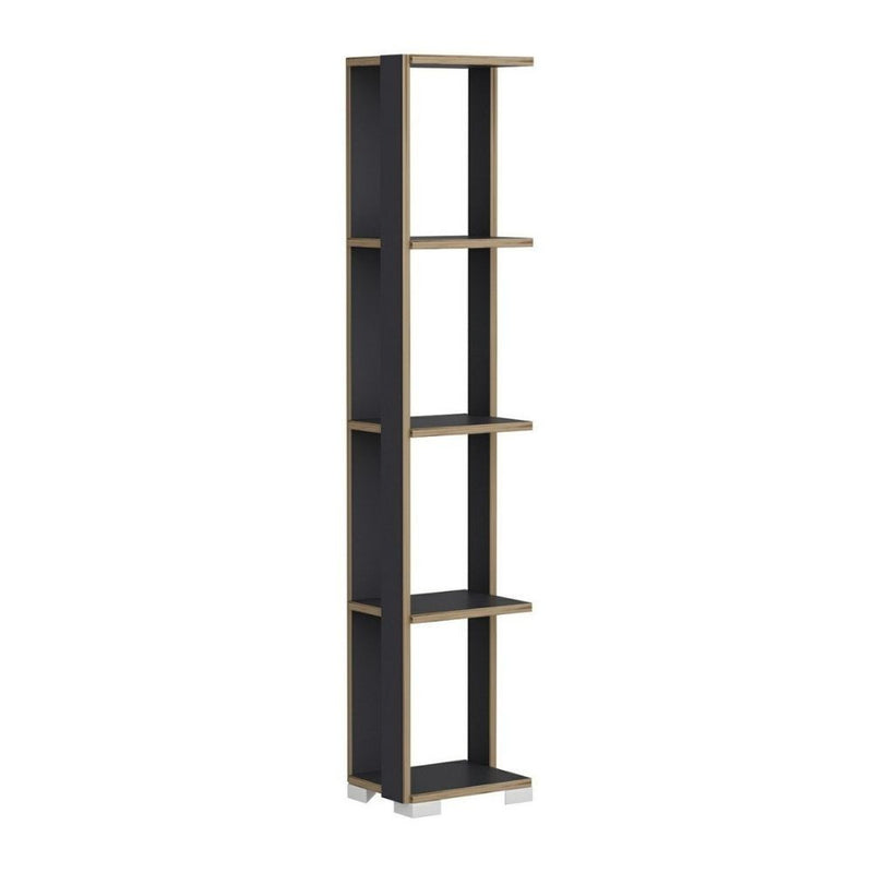Libreria 34x153 cm 5 ripiani antracite dettagli noce