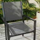 Set da Giardino con Tavolo Rettangolare e 6 Sedie Impilabili Traspiranti in Acciaio Grigio      