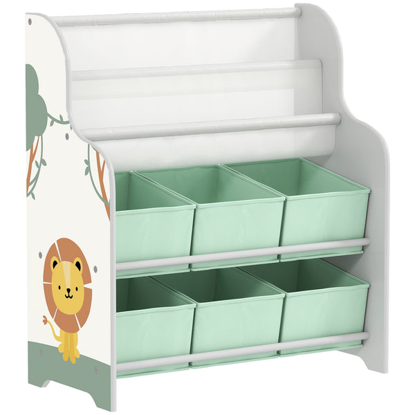 prezzo Scaffale Portagiochi per Bambini 63x30x71 cm con 6 Cassetti in Tessuto e Libreria a 2 Livelli in Legno e Acciaio Verde