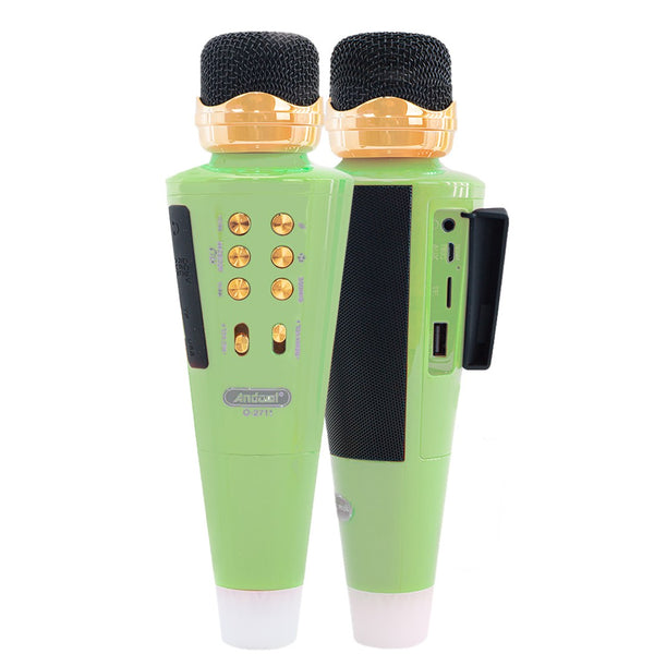 acquista Microfono Karaoke Wireless Speaker Musica Bluetooth con USB per Feste Verde