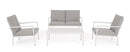 Set 4 Pezzi Salotto da Giardino con Divano 2 Poltrone e Tavolino in Alluminio e PP Konnor Bianco 