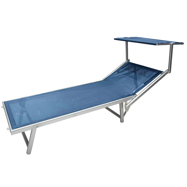 Lettino Mare con Parasole Richiudibile 181x71,5x38,5 cm in Alluminio PVC e Poliestere Blu Mélange Riccione prezzo