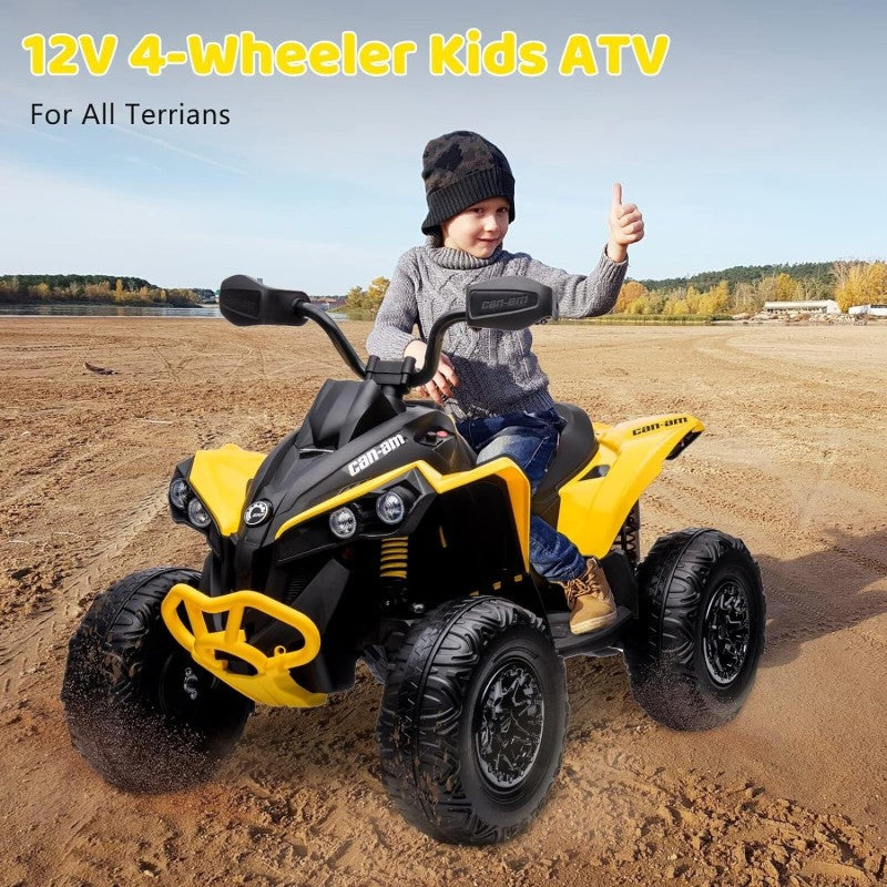 Quad Elettrico per Bambini Licenza Can-Am Renegade 12V ATV Telecomando e Ammortizzatori Giallo  