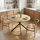 Tavolo da Pranzo Rotondo Stile Industriale Ø100x75 cm con Piano in Truciolare e Gambe a Croce in Acciaio Quercia      