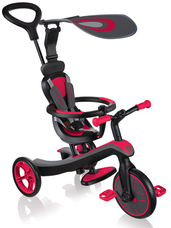 sconto Passeggino Triciclo per Bambini con Maniglione e Tettuccio Globber Explorer Trike 4 in 1 Rosso