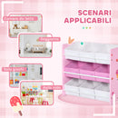 Scaffale Portagiochi per Bambini 63x30x60 cm con 9 Cestini in Tessuto in MDF Rosa e Bianco  