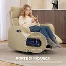 Poltrona Reclinabile Elettrica 80x93x103 cm con Poggiapiedi Poggiatesta Regolabile e Prese in Ciniglia Beige      