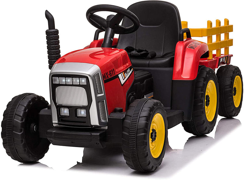Trattore Elettrico per Bambini 12V con Rimorchio Rosso