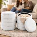 Set 2 Pouf Contenitori 43x45 cm e 35x40 cm Seduta Imbottita Rivestimento Bounclè Bianco     