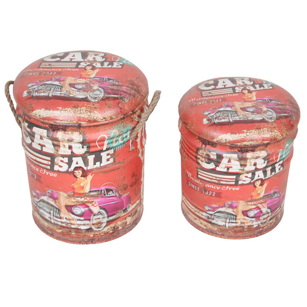 Set 2 Pouf Contenitore Tondo in MDF Rosso acquista