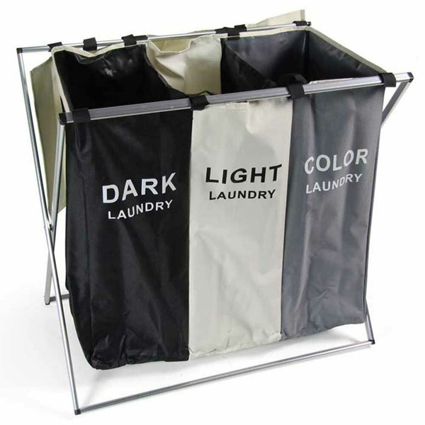 Cesto Biancheria 3 Scomparti Portabiancheria Pieghevole in Alluminio e Tessuto online