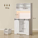 Credenza Cucina 100x38x180 cm con Prese Elettriche Luce LED Portabottiglie e Ante Scorrevoli Bianco      