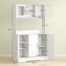 Mobile Dispensa 108x35x180 cm con 4 Armadietti 2 Ripiani Aperti e Piano da Lavoro in Legno e Vetro Bianco      