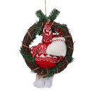 Babbo natale in tessuto su ghirlanda rosso cm Ø35