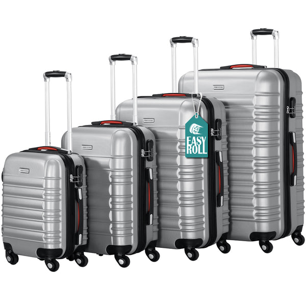 Set 4 Valigie Rigide Trolley Easy Roll Bagaglio a Mano e Stiva da Viaggio in ABS Argento sconto