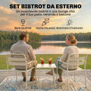 Set 3 Pezzi Bistrò Tavolino 50x50x50 cm in Vetro e 2 Sedie a Doghe in Acciaio Bianco      
