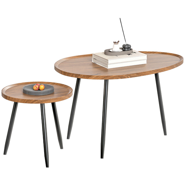 sconto Set 2 Tavolini da Salotto Sovrapponibili in MDF e Gambe in Metallo Colore Legno Scuro