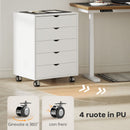 Cassettiera da Ufficio 50x40x67,5 cm con 5 Cassetti per Documenti A3 Ruote e Blocco Bianco      