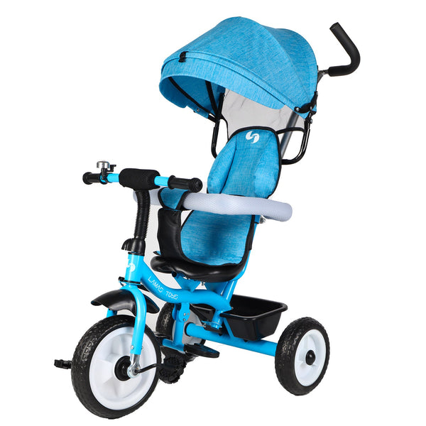 Triciclo Passeggino per Bambini 69x49x98 cm con Parasole e Campanellino Trico Funny Blu prezzo