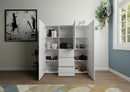 Credenza Alta 5 Ante e 3 Cassetti 150x35x165 cm Elios Bianco Lucido      