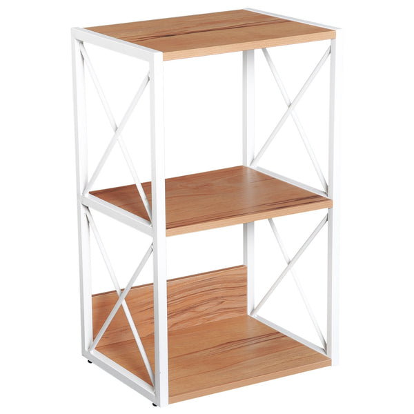 sconto Libreria Scaffale 3 Ripiani con Struttura in Acciaio Bianco e Ripiani in Legno 40x35x72.5 cm