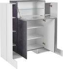 Mobile Vetrina 5 Ante 130x45x135 cm Pillon Bianco Lucido e Ardesia