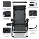 Sedia Sdraio Zero Gravity 90x67x110 cm con Tettuccio e Portabicchieri Nero