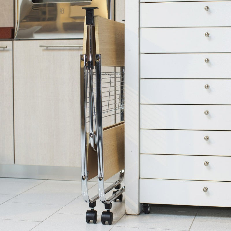 Carrello da Cucina Pieghevole 40x67,5x70 cm con 4 Ruote in Legno Rovere